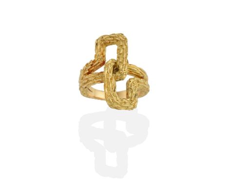 formed of two yellow textured intertwined rectangular loops, to a double row shankfinger size ICondition report: The ring is 