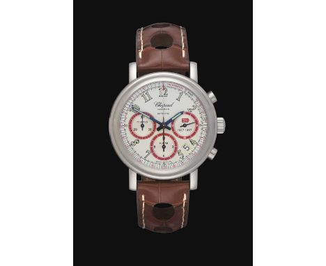 lever movement, white dial with luminous Arabic numerals, three red chapter ring dials for seconds, 30-minute and 12-hour reg