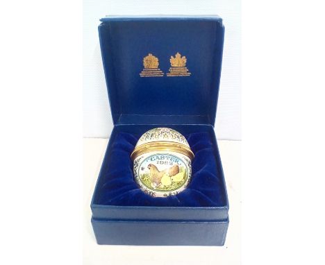 Halycon Days 1982 enamel on copper Easter egg, 'The Easter Chicks', boxed 