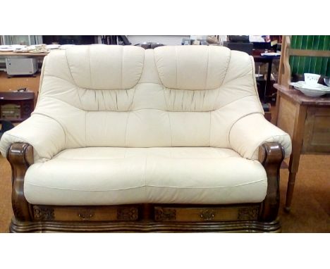 Good quality two seater settee, oak framed with two frieze drawers 