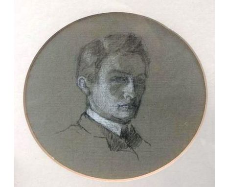 Attributed to Henry Lamb MC RA (1883-1960) Self portrait sketch, inscribed verso, pencil & white chalk, circular mount, 12.5c