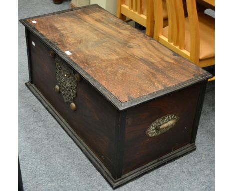 A Padouk wood brass mounted trunk, possibly Burmese 