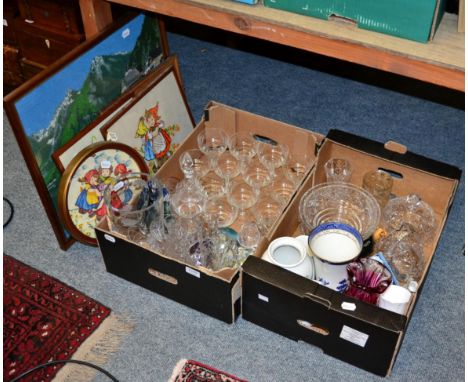 Two boxes of assorted ceramics and glass including Beswick Cast Iron Monarch model, Wedgwood Jasperware, Caithness and other 