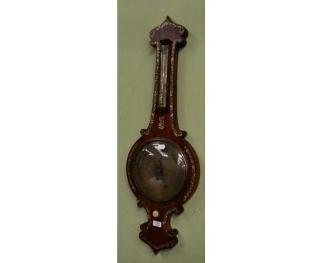 A Victorian rosewood and mother-of-pearl inlaid wheel barometer