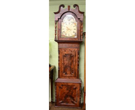 A mahogany eight day longcase clock, painted arched dial, signed Jno Allott, Bradford, circa 1840