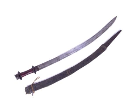 A West African ( Sierra Leone ) Mende People sword. Waisted wooden grip with knuckle guard and a slightly curved blade housed