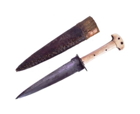 A 19th Century Persian / Afghan style Kard or Choora knife with a two piece bone grip surrounding the tang, knuckle guard and