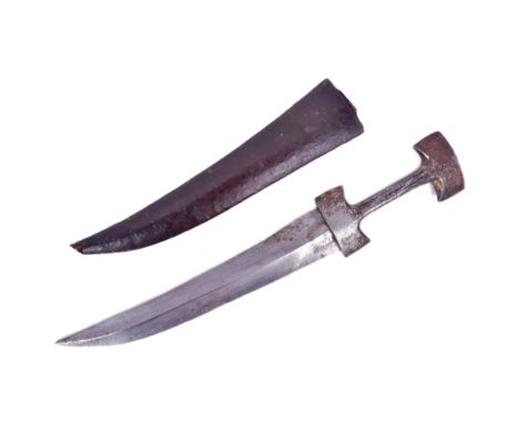 A 19th Century Kurdish / Iranian Khanjar dagger. Waisted steel hilt with traces of gold embellishment and the blade with a ce