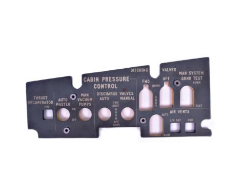 Concorde - an original Concorde cabin pressure control panel. Composite construction painted grey with engraved white letteri