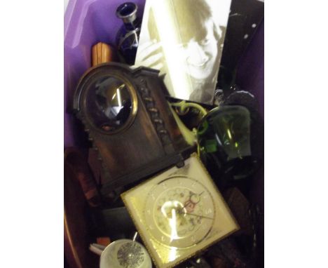 Assorted items to include an oak clock case, glassware etc 