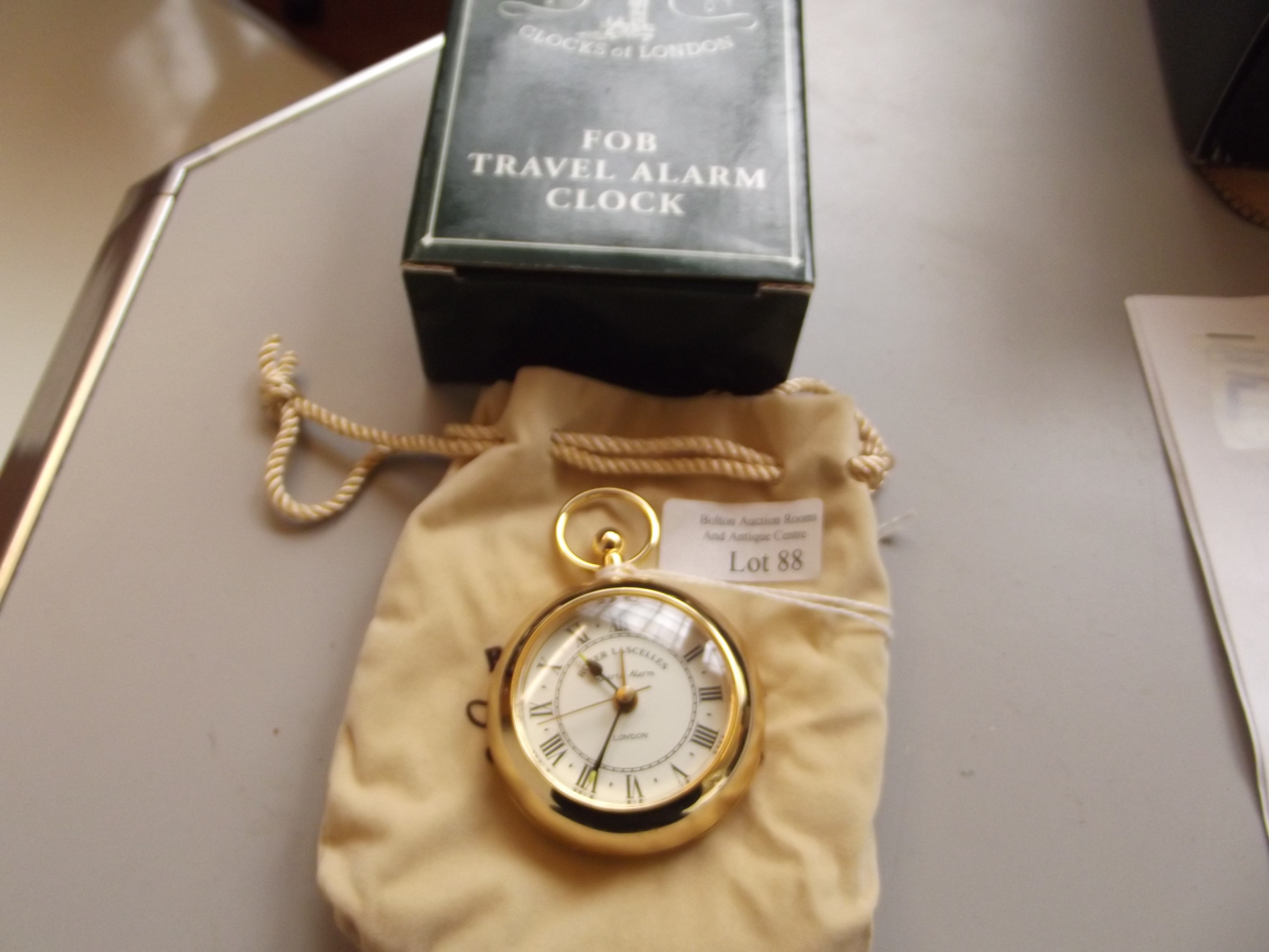 Roger Lascelles fob travel clock alarm in the form of a pocket watch