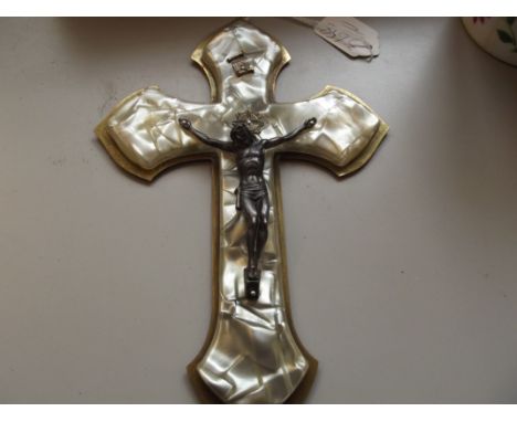 Crucifix on a faux Mother of pearl mount