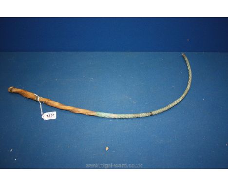 Vintage metal coated hide hunting whip.