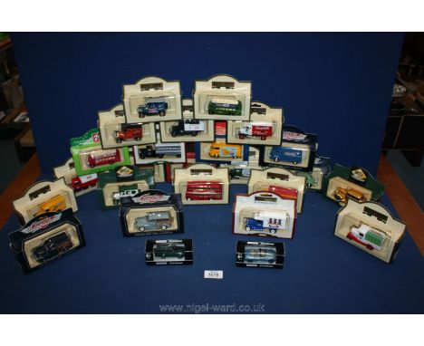 A quantity of 'Days Gone' boxed cars, vans and buses including 7up open top bus, Rowntrees motoring chocolate model T Ford ca