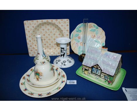 A quantity of china to include Jolly Jinks child's cup and saucer, Tea plate, Royal Stafford dish, Poole pottery vase, etc.