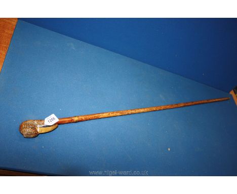 A novelty walking Stick, the handle terminating with the well-carved head of a bird, the beak being fashioned from brass, 37 