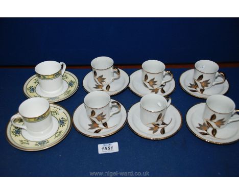 Two Minton coffee cups and saucers and a set of six Yamasen fine porcelain coffee cups and saucers.
