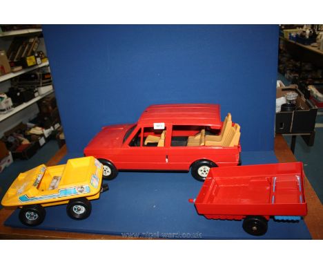 A Sindy Range Rover, with part of back missing, amphibious Car and a trailer.