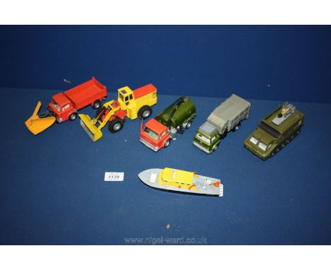 A quantity of Dinky toys including Bedford Refuse lorry (a/f), Johnston Road Sweeper, Ford D.800 Snow Plough, Yale tractor sh