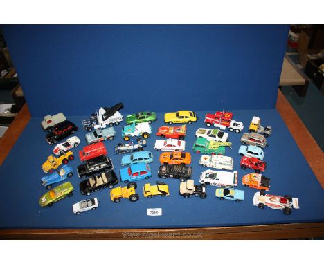 Miscellaneous toy cars, Matchbox and Corgi etc., including racing cars, Mini, police car.