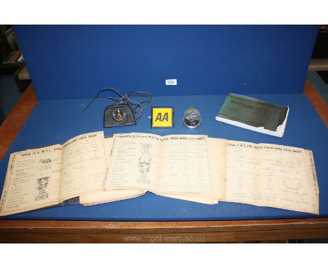 A folder of 1930's-1940's Motor repair and overhauling data sheets for a range of classic and period cars, Range Rovers owner