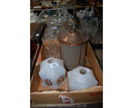 Two Lampshades, cut glass shade and brass light