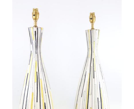 A pair of large 1950s' Italian ceramic lamp bases, marked to base, B113 Italy, height of ceramic base 60cm.Good condition, se