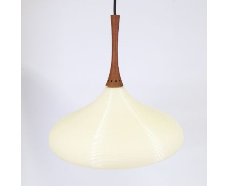 JOHN & SYLVIA REID, Rotaflex Heifitz pendant lamp with teak stem and cellulose acetate shade, diameter 31cmGood original cond