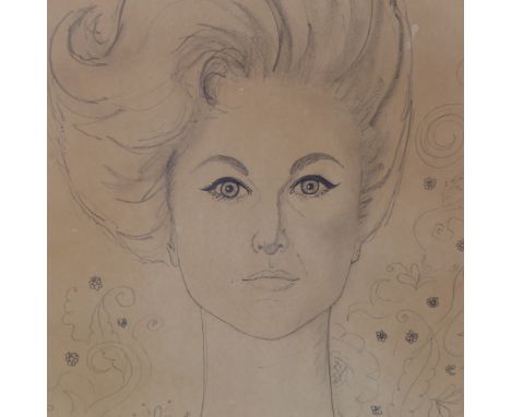 JESUS TELLOSA, Mexico, stylised pencil portrait, signed dated 1964, framed, 35cm x 24cmOverall good original condition, disco