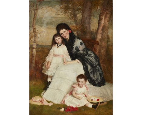 JAMES ARCHER R.S.A. (SCOTTISH 1823-1904)A FAMILY PORTRAIT OF MOTHER AND TWO DAUGHTERS Signed with monogram and dated 1874, oi