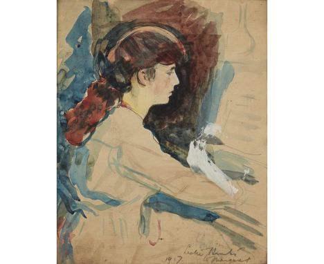 GEORGE LESLIE HUNTER (SCOTTISH 1877-1931)PORTRAIT STUDY OF A YOUNG GIRL Signed, inscribed and dated 'To Margaret, 1917', penc