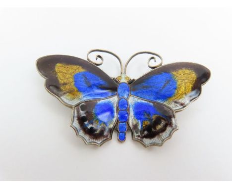 David Andersen - an enamel and silver butterfly brooch, in blue, brown, silver and yellow enamels, marked DA NORAWY 925S STER