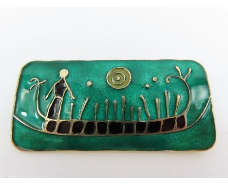 David Andersen - an enamel and silver brooch 'Rock Carving from Norway 1000-500 BC', marked D A NORWAY STERLING 925S NORA G. 