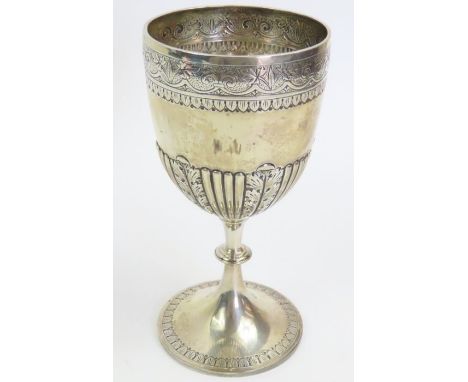 A Victorian silver goblet, by Edward Hutton, London 1886, with gadrooned and stiff leaf decoration, approximately 18 cm high,