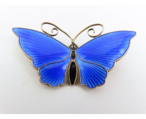 David Andersen - an enamel and silver butterfly brooch, in blue and black enamels, marked DAVID ANDERSEN NORWAY STERLING 925S