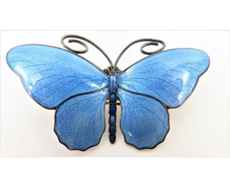 Marius Hammer - a silver and light blue enamel butterfly brooch, marked 830S to the back, 6cm tip to tip, 15.6g gross