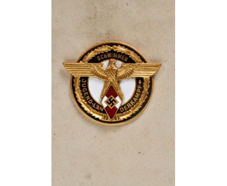 Deutsches Reich 1933 - 1945 - HJ - Hitlerjugend : Siegerabzeichen des Jugend-Länderkampfes der Hitlerjugend 1941 in der Diszi