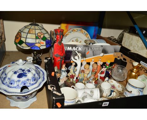 TWO BOXES AND LOOSE CERAMICS etc to include Coalport 'Pearl' part dinner service, Johnson Brothers 'Deck of Cards' cups and s