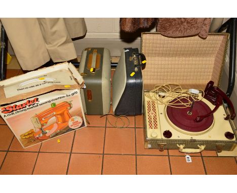 A CASED COLLARO RECORD PLAYER, a Walter reel to reel player, a cased typewriter and a Starlet sewing machine (4)