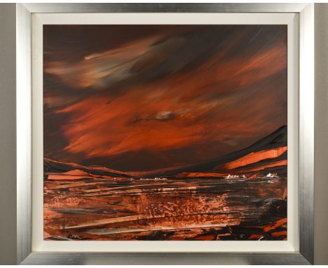 DUNCAN MACKENZIE DMAC (BRITISH 1961) 'COPPER LIGHT II' an atmospheric landscape in copper hues, signed bottom left, acrylic o