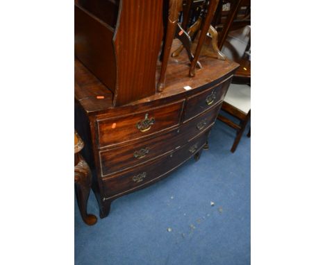 A GEORGIAN MAHOGANY AND BANDED BOW FRONT CHEST, of two short and two long drawers on bracket feet, width 89cm x depth 48cm x 