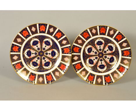 TWO ROYAL CROWN DERBY 'OLD IMARI' PLATES, '1128' pattern, diameter 27cm