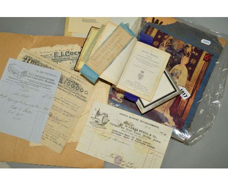 A COLLECTION OF PRINTED EPHEMERA including Victorian and Edwardian manufacturers receipts, share certificates etc including r