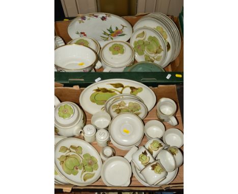DENBY AND WORCESTER TABLEWARES, to include mostly Denby 'Troubadour', (teapot, teacups, saucers, two tureens, various plates,