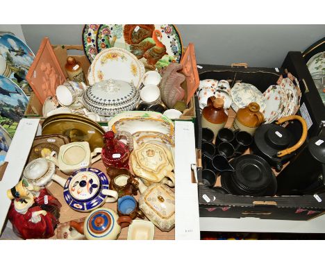 THREE BOXES OF CERAMICS AND GLASSWARE, including Royal Doulton 'Margery' HN1413, a.f., plain black coffee set, pair of Copela