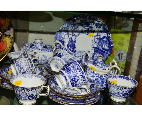 ROYAL CROWN DERBY 'MIKADO' PATTERN TEA WARES, to include teapot date marked 1934, six side plates, milk, sugar and sandwich p
