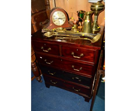 AN EARLY 20TH CENTURY GEORGIAN STYLE MAHOGANY CHEST OF TWO SHORT AND THREE LONG DRAWERS with brass swan neck handles on brack