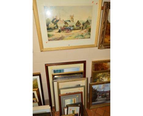 PAINTINGS AND PRINTS etc to include Anthony Forster watercolour of a rural Staffordshire village, mounted, framed and glazed,