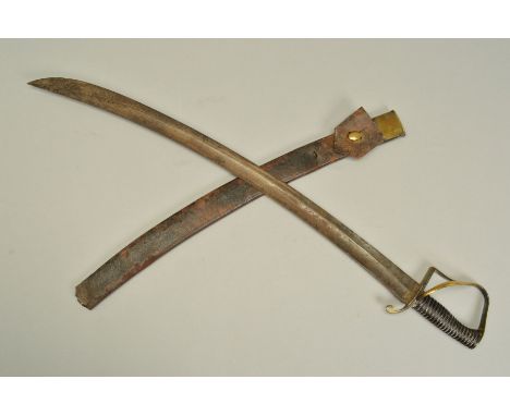 A FRENCH ? VICTORIAN INFANTRY OFFICER SWORD, in leather and metal scabbard, curved blade, no makers markings present either o