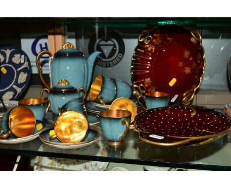 CARLTON TEAWARES etc, to include Bleu Royal part tea service to include cups, saucers, teapot, sugar, Rouge Royal shallow dis